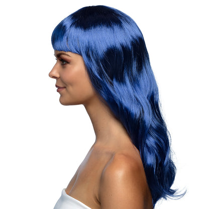 Perruque Longue Bleue Ondulée avec Frange - Déguisement