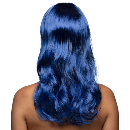 Perruque Longue Bleue Ondulée avec Frange - Déguisement