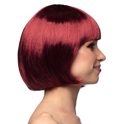 Perruque Bob Bordeaux Foncé - Coupe Courte Chic avec Frange