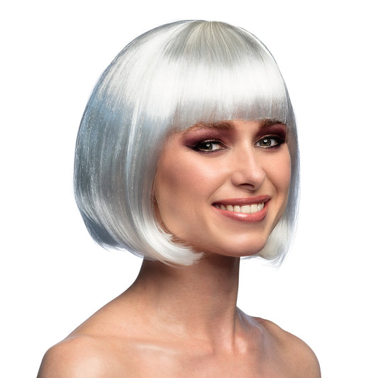 Perruque Carré Court Blanc Gris - Coupe Bob Moderne