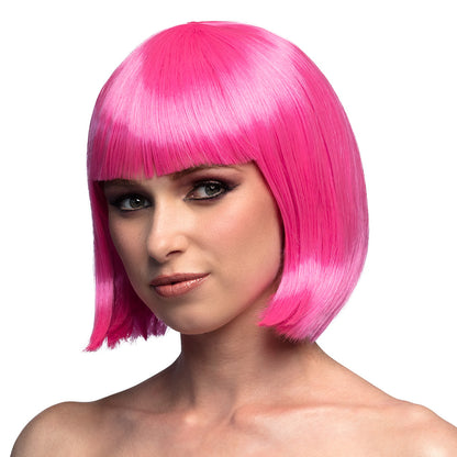 Perruque Bob Rose Fluo - Déguisement Adulte Années 80