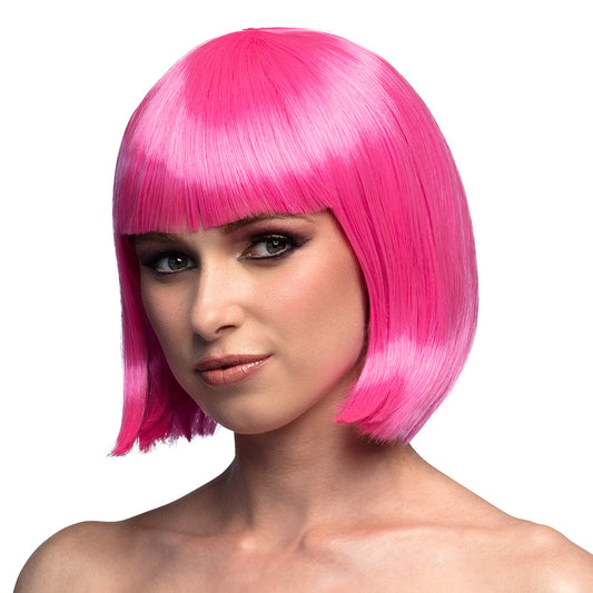 Perruque Bob Rose Fluo - Déguisement Adulte Années 80