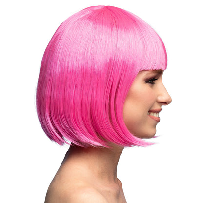 Perruque Bob Rose Fluo - Déguisement Adulte Années 80
