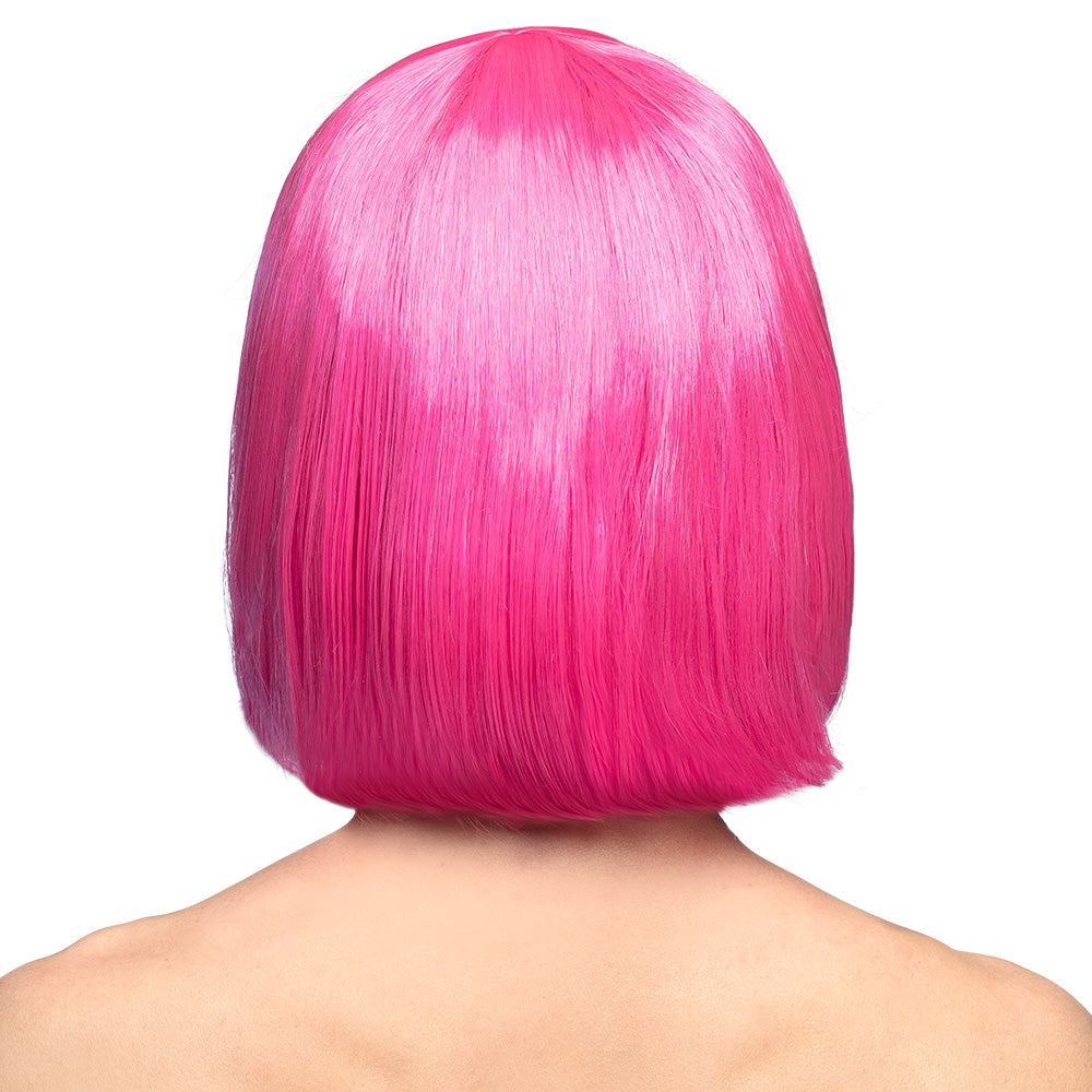 Perruque Bob Rose Fluo - Déguisement Adulte Années 80