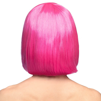 Perruque Bob Rose Fluo - Déguisement Adulte Années 80