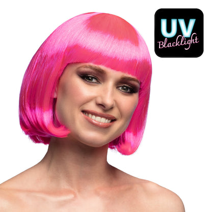 Perruque Bob Rose Fluo UV Blacklight - Déguisement Années 80
