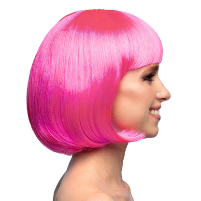 Perruque Bob Rose Fluo UV Blacklight - Déguisement Années 80