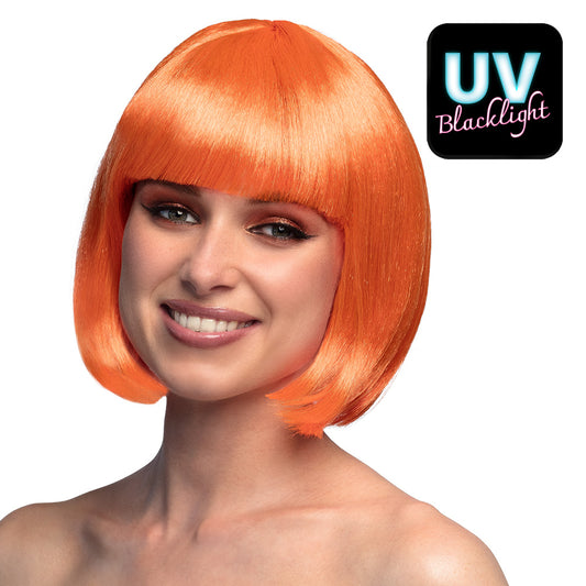 Perruque Bob Orange Fluo UV Blacklight - Déguisement Années 70