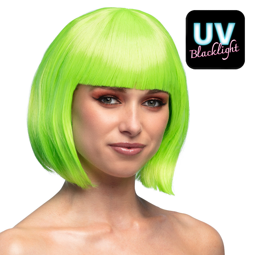 Perruque Verte Fluo Bob Brillante UV Blacklight