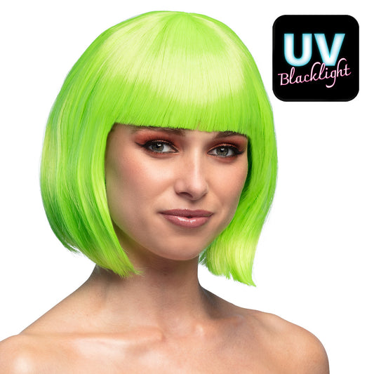 Perruque Verte Fluo Bob Brillante UV Blacklight