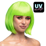 Perruque Verte Fluo Bob Brillante UV Blacklight