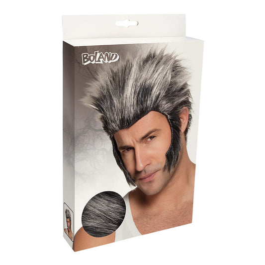Perruque Punk Rock Homme Gris et Noir - Coiffure Déguisement