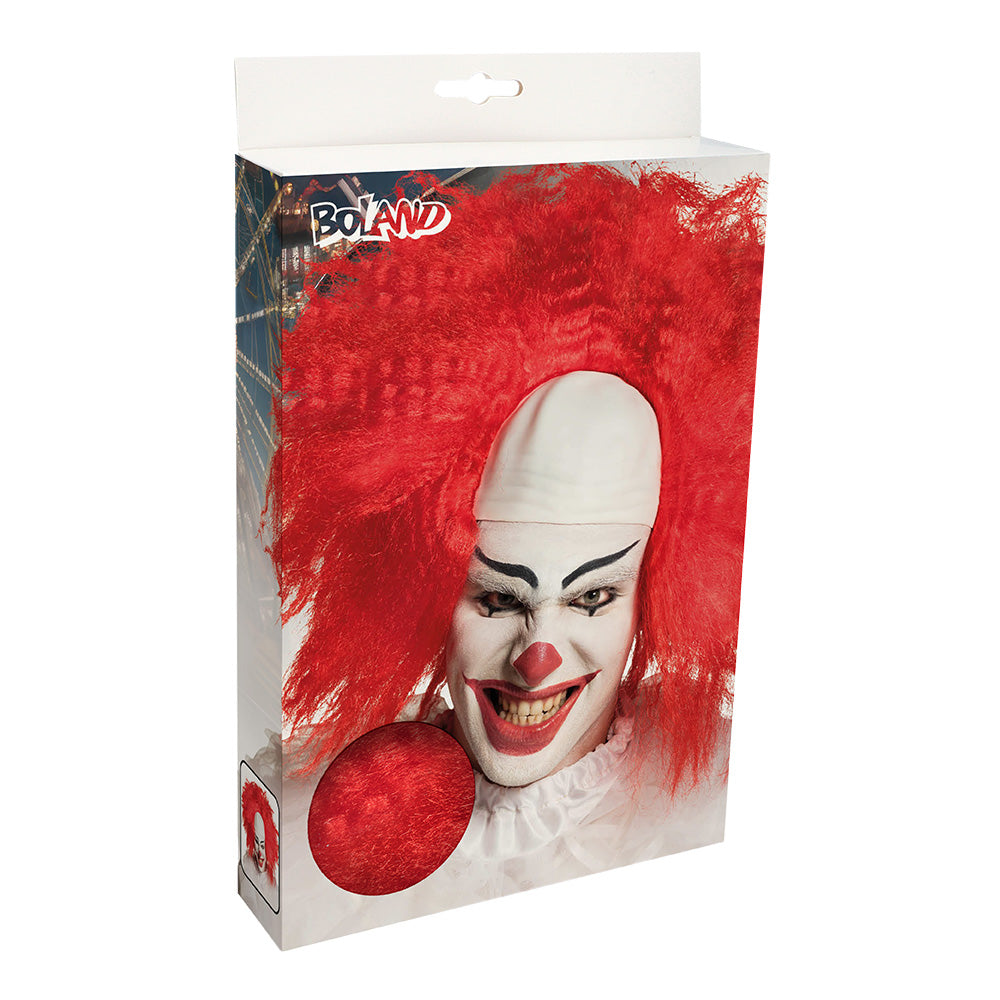 Perruque Clown Rouge Fluo Deluxe avec Nez - Déguisement