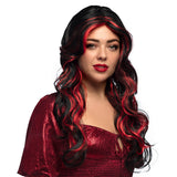 Perruque Longue Ondulée Noir et Rouge - Déguisement Femme