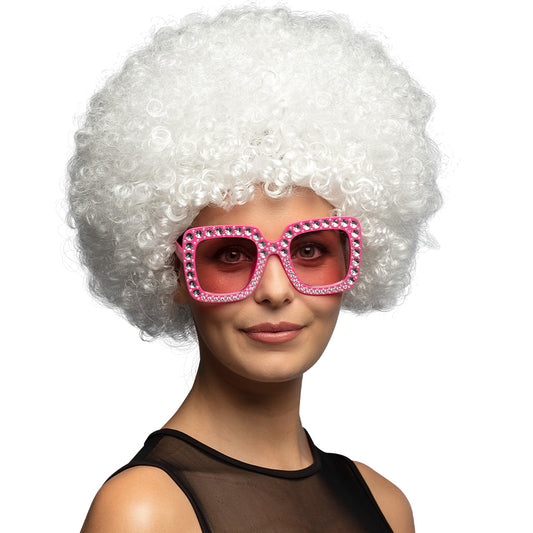 Perruque Afro Bouclée Blanche Luxe - Déguisement Années 70