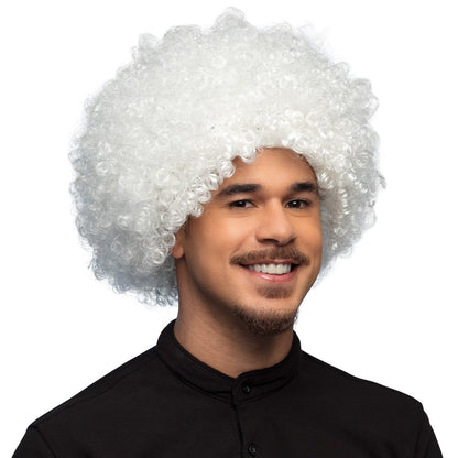 Perruque Afro Bouclée Blanche Luxe - Déguisement Années 70