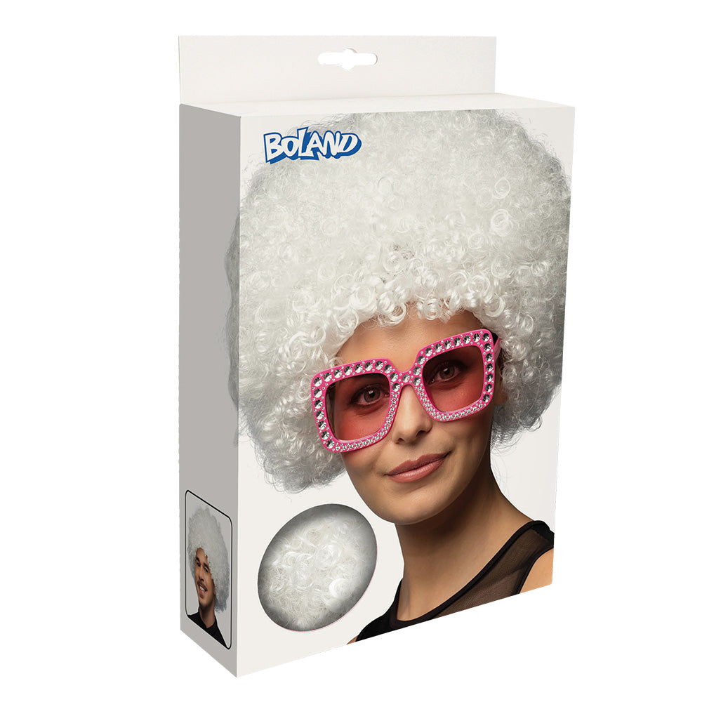 Perruque Afro Bouclée Blanche Luxe - Déguisement Années 70