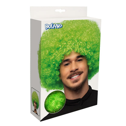 Perruque Afro Bouclée Verte Fluo UV Blacklight