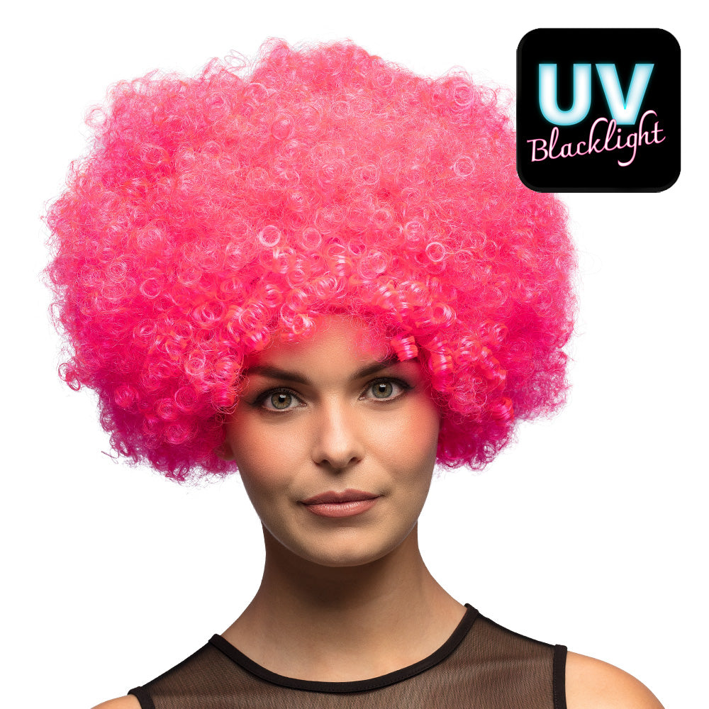 Perruque Afro Bouclée Rose Fluo Déguisement Fête