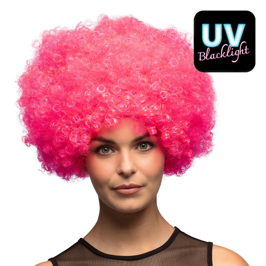 Perruque Afro Bouclée Rose Fluo Déguisement Fête