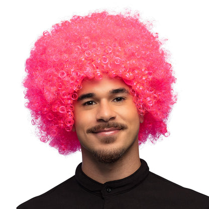 Perruque Afro Bouclée Rose Fluo Déguisement Fête
