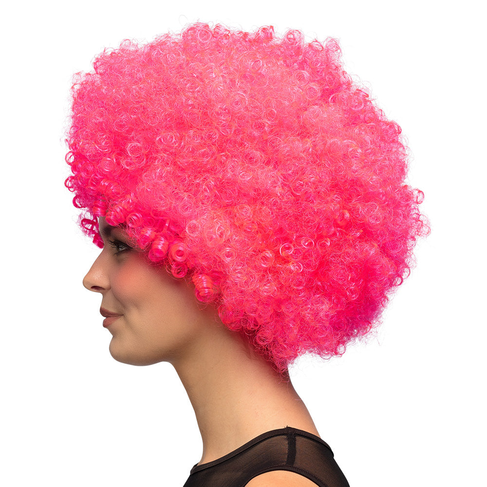 Perruque Afro Bouclée Rose Fluo Déguisement Fête