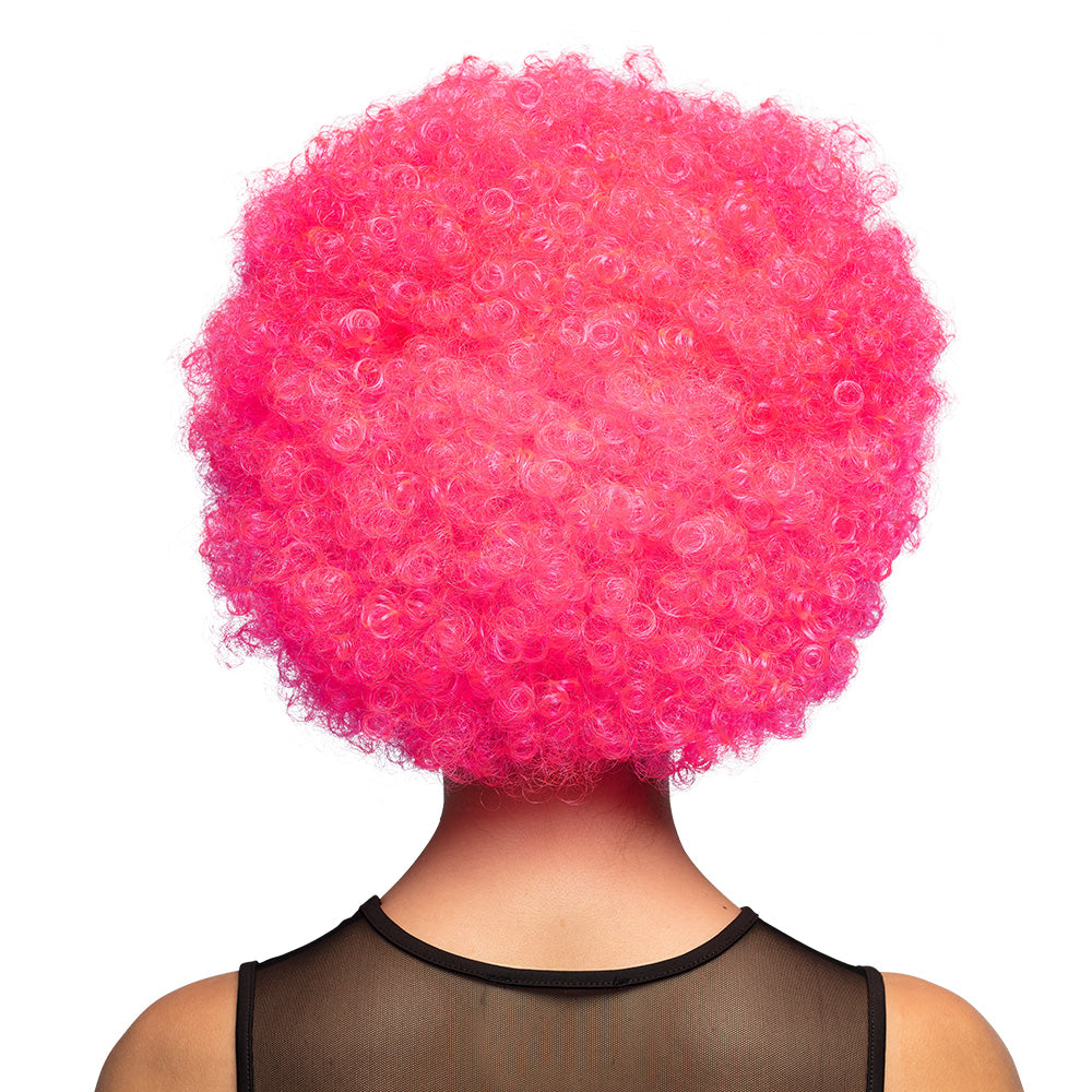 Perruque Afro Bouclée Rose Fluo Déguisement Fête
