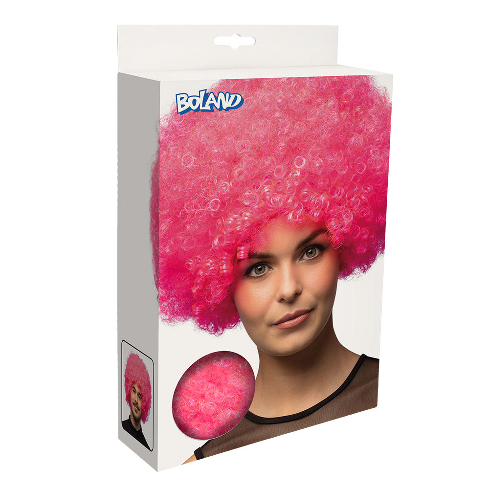 Perruque Afro Bouclée Rose Fluo Déguisement Fête