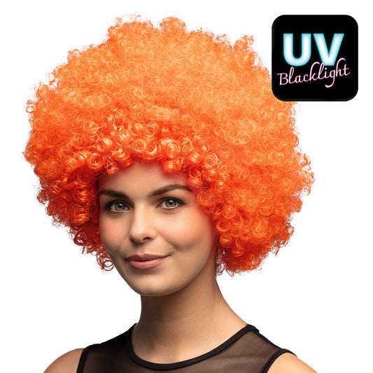 Perruque Afro Bouclée Orange Fluo UV Blacklight