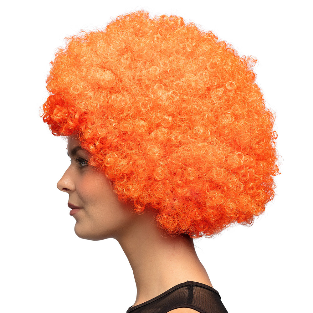 Perruque Afro Bouclée Orange Fluo UV Blacklight