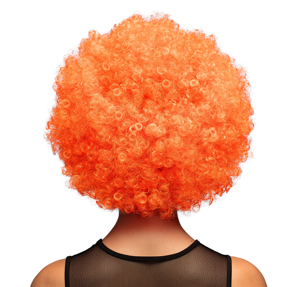 Perruque Afro Bouclée Orange Fluo UV Blacklight