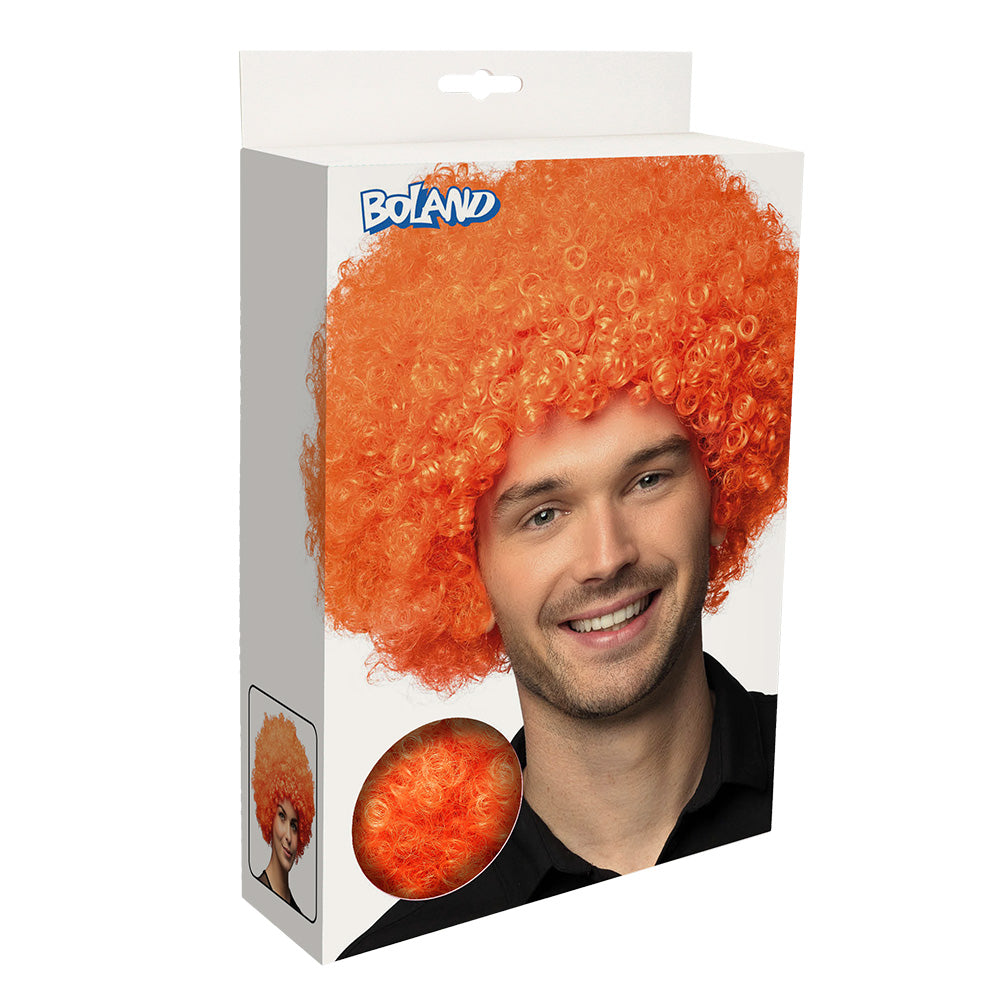 Perruque Afro Bouclée Orange Fluo UV Blacklight