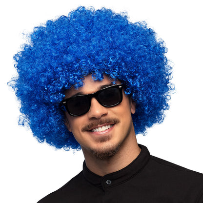 Perruque Afro Bouclée Bleu Électrique – Déguisement Disco et Années 70