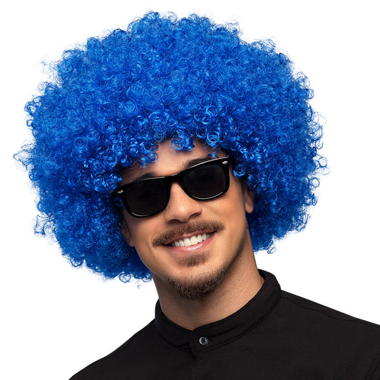Perruque Afro Bouclée Bleu Électrique – Déguisement Disco et Années 70