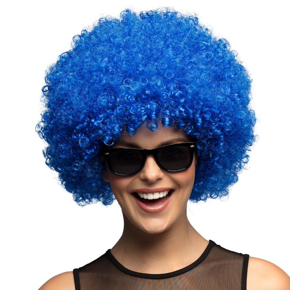 Perruque Afro Bouclée Bleu Électrique – Déguisement Disco et Années 70