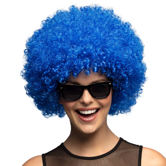 Perruque Afro Bouclée Bleu Électrique – Déguisement Disco et Années 70