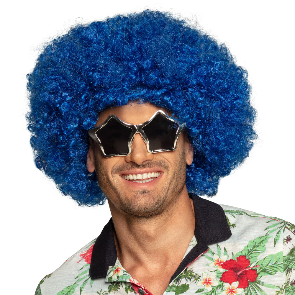 Perruque Afro Bouclée Bleu Électrique – Déguisement Disco et Années 70