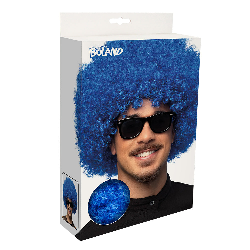 Perruque Afro Bouclée Bleu Électrique – Déguisement Disco et Années 70