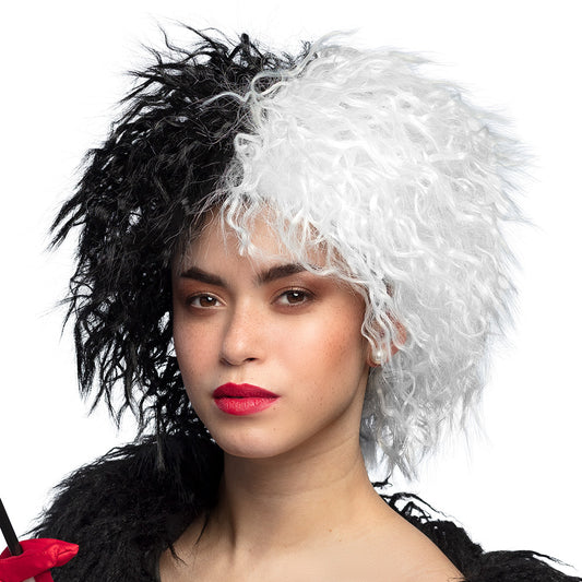 Perruque Cruella Noir et Blanc Hérissée - Déguisement Adulte