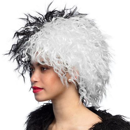 Perruque Cruella Noir et Blanc Hérissée - Déguisement Adulte