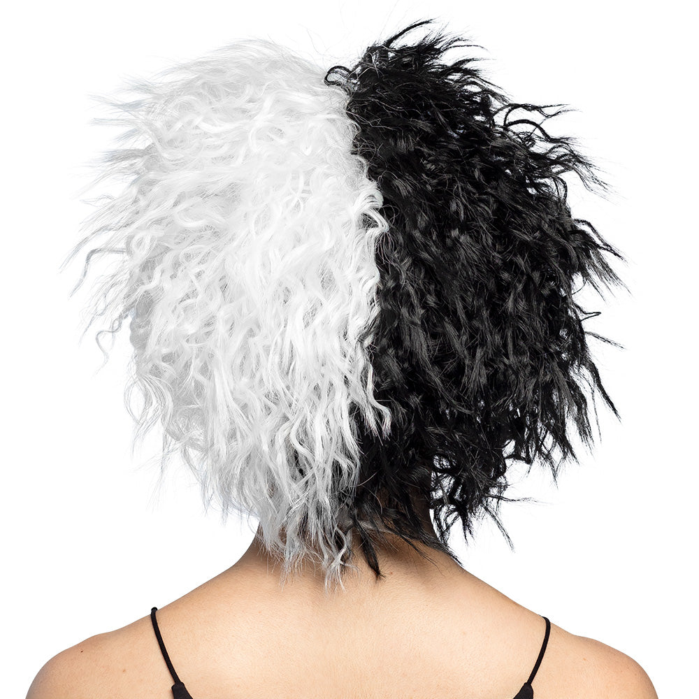 Perruque Cruella Noir et Blanc Hérissée - Déguisement Adulte
