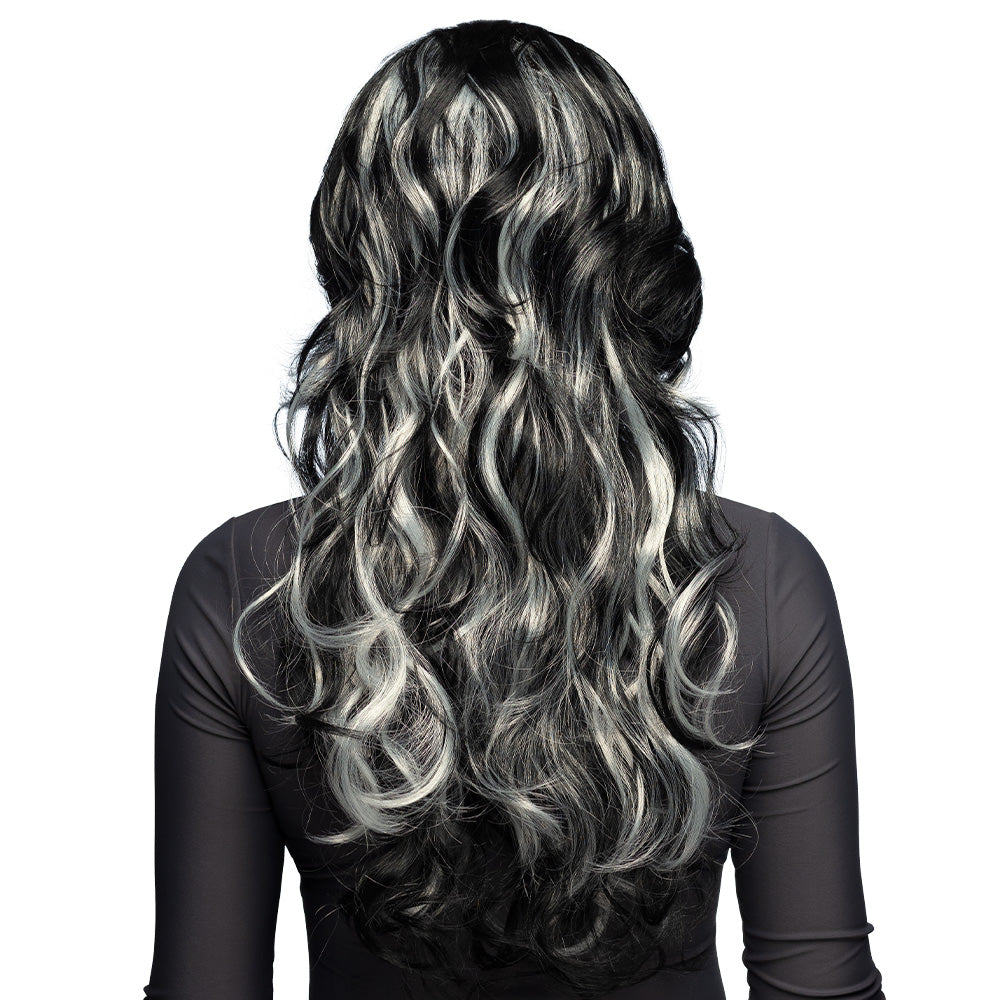 Perruque Noir et Gris Ondulée - Déguisement Gothique Chic