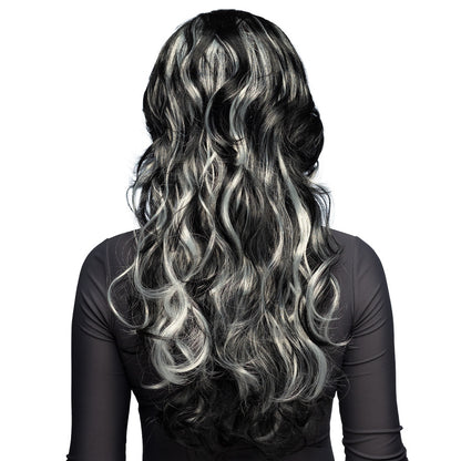 Perruque Noir et Gris Ondulée - Déguisement Gothique Chic
