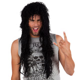 Perruque Longue Noire Cheveux Ondulés Rock 80 - Adulte