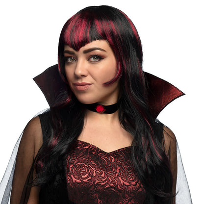 Perruque Vampire Noire et Rouge avec Bangs - Déguisement Gothique