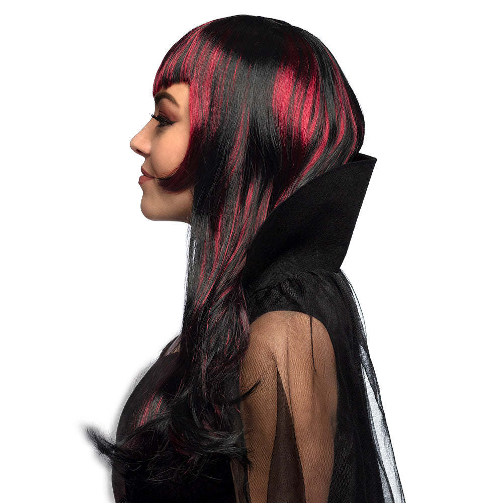 Perruque Vampire Noire et Rouge avec Bangs - Déguisement Gothique