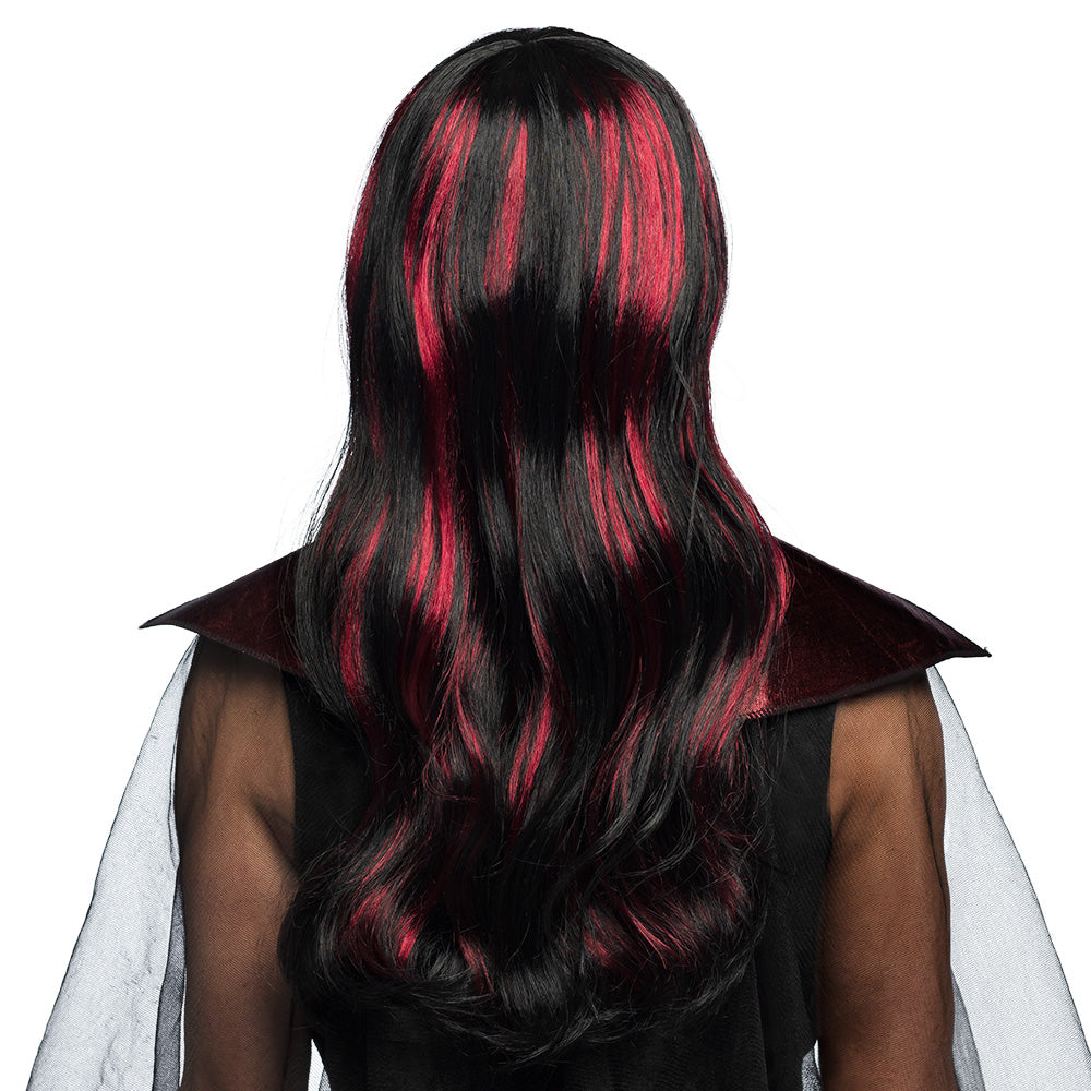 Perruque Vampire Noire et Rouge avec Bangs - Déguisement Gothique