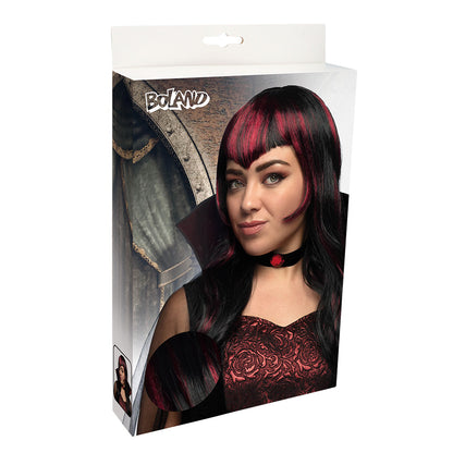 Perruque Vampire Noire et Rouge avec Bangs - Déguisement Gothique