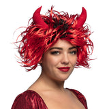 Perruque Diable Cornes Rouge Flamboyante - Déguisement Démon