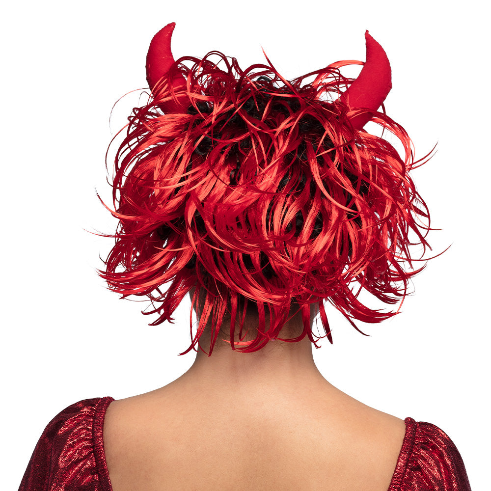 Perruque Diable Cornes Rouge Flamboyante - Déguisement Démon